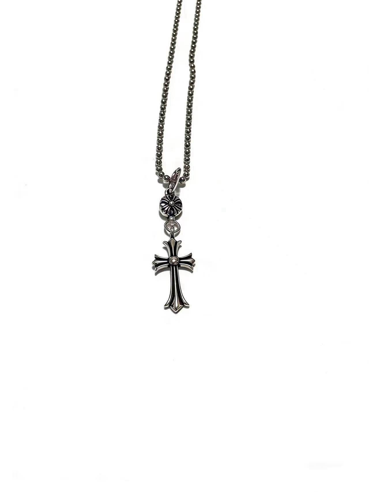 Chrome Hearts Silver Beaded Cross Necklace